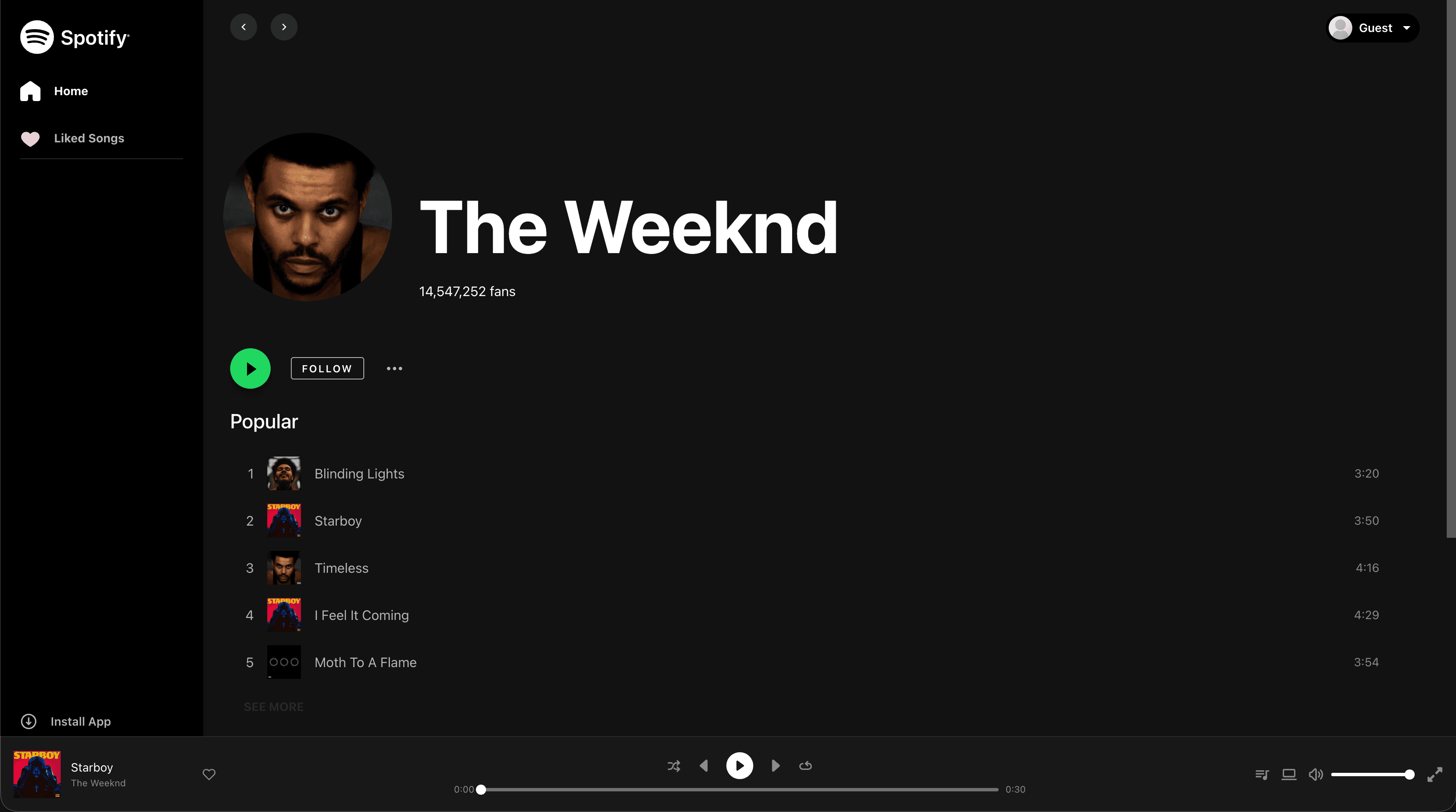 Screenshot of Spotify Clone